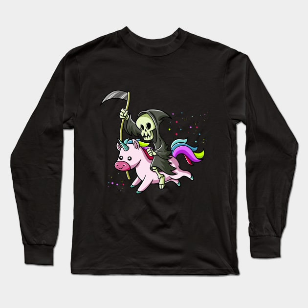 Cute Death riding a Kawaii Unicorn Long Sleeve T-Shirt by Juandamurai